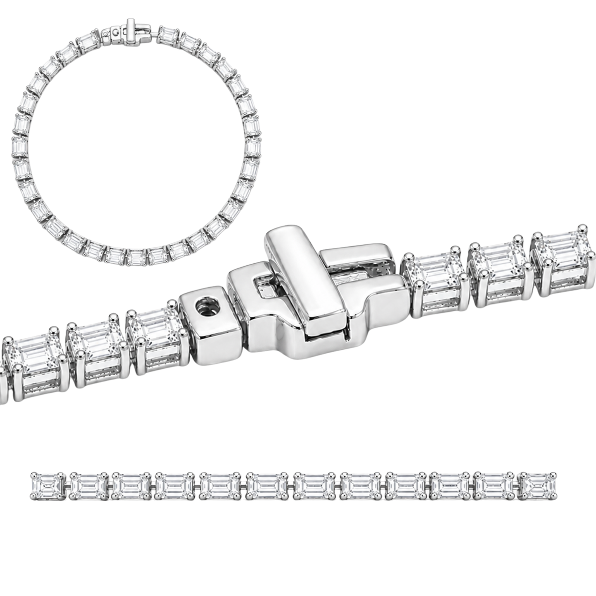 Lab-Grown Diamond Emerald-Cut Tennis Bracelet in 14K White Gold or 14K Yellow Gold