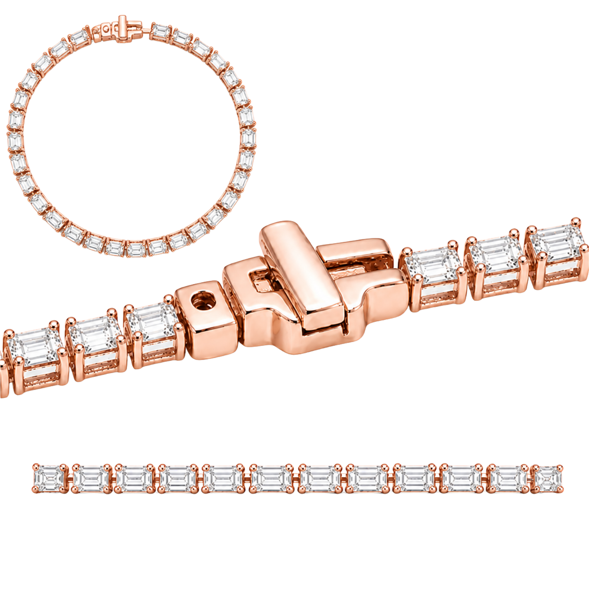 Lab-Grown Diamond Emerald-Cut Tennis Bracelet in 14K White Gold or 14K Yellow Gold