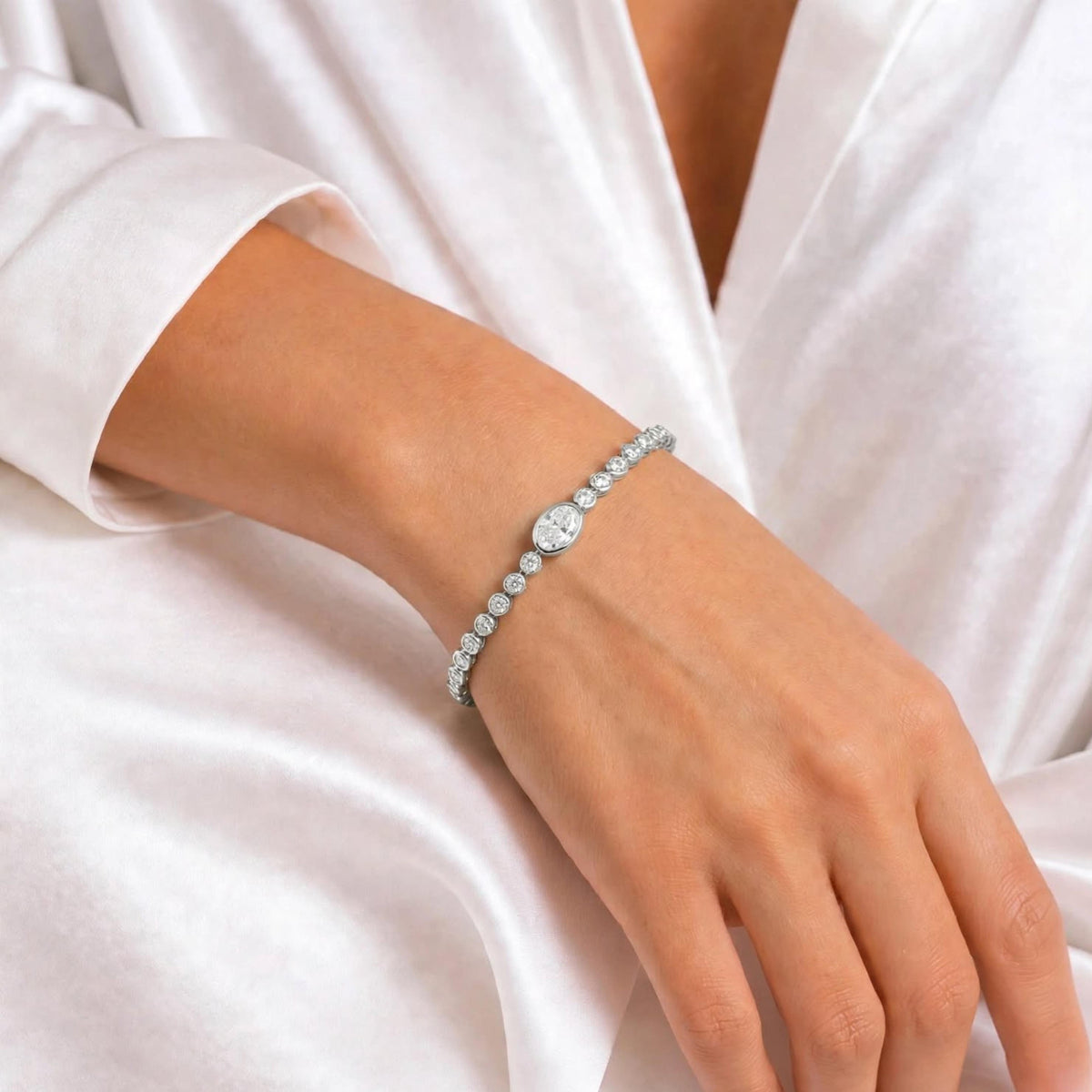 3 ct. T.W. Lab-Grown Diamond Oval-Round Cut Bracelet in 14K White Gold or 14K Yellow Gold