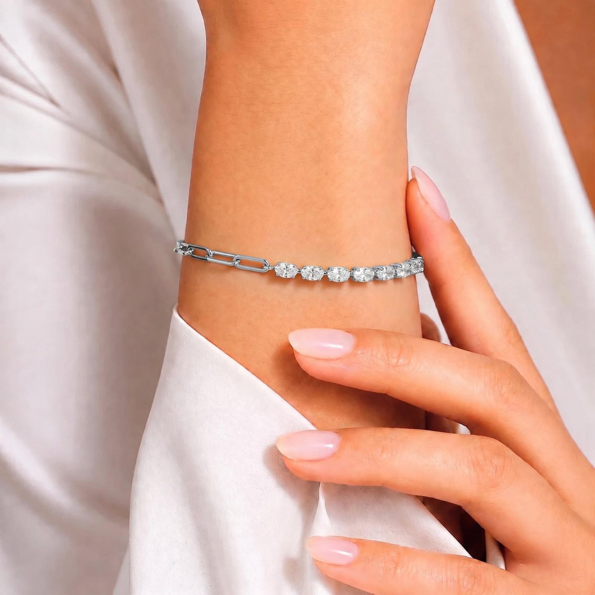 3 ct. T.W. Lab-Grown Diamond Oval Cut Bracelet in 14K White Gold or 14K Yellow Gold