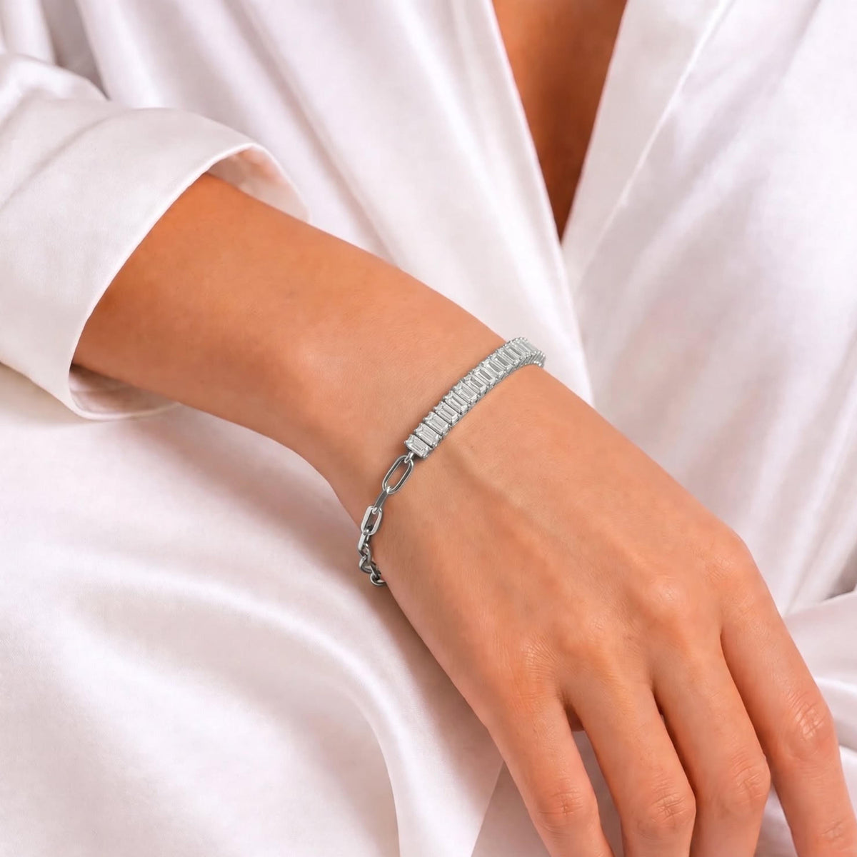 3 ct. T.W. Lab-Grown Diamond Baguette Cut Bracelet in 14K White Gold or 14K Yellow Gold