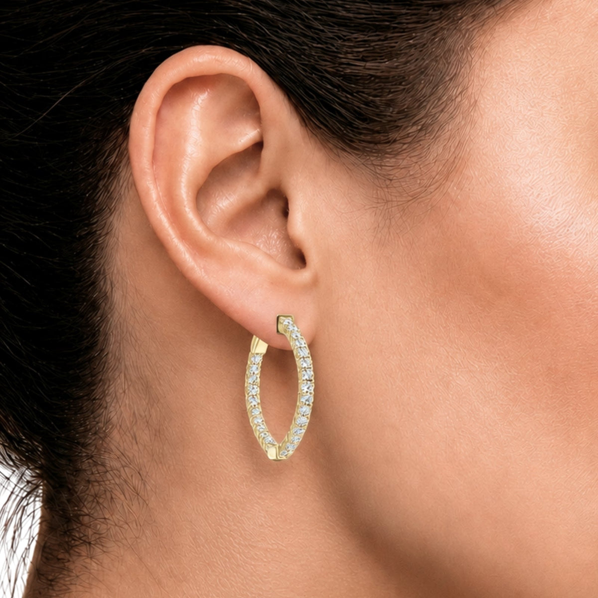 Lab-Grown Diamond Round Hoop Earrings in 14K White Gold or 14K Yellow Gold