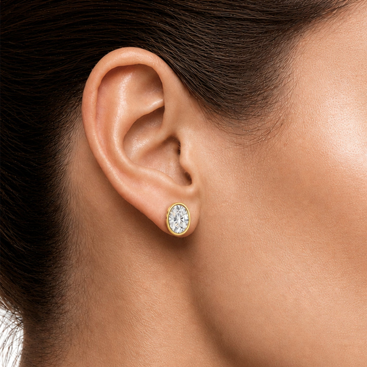 Lab-Grown Diamond Oval Bezel Stud Earrings in 14K White Gold or 14K Yellow Gold