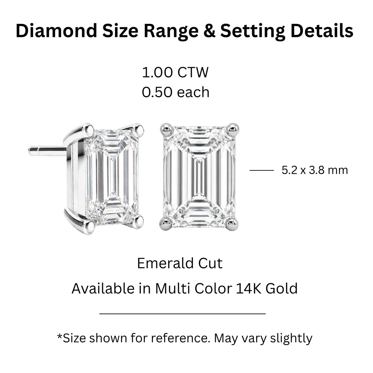 Lab-Grown Diamond Emerald-Cut Stud Earrings in 14K White Gold or 14K Yellow Gold