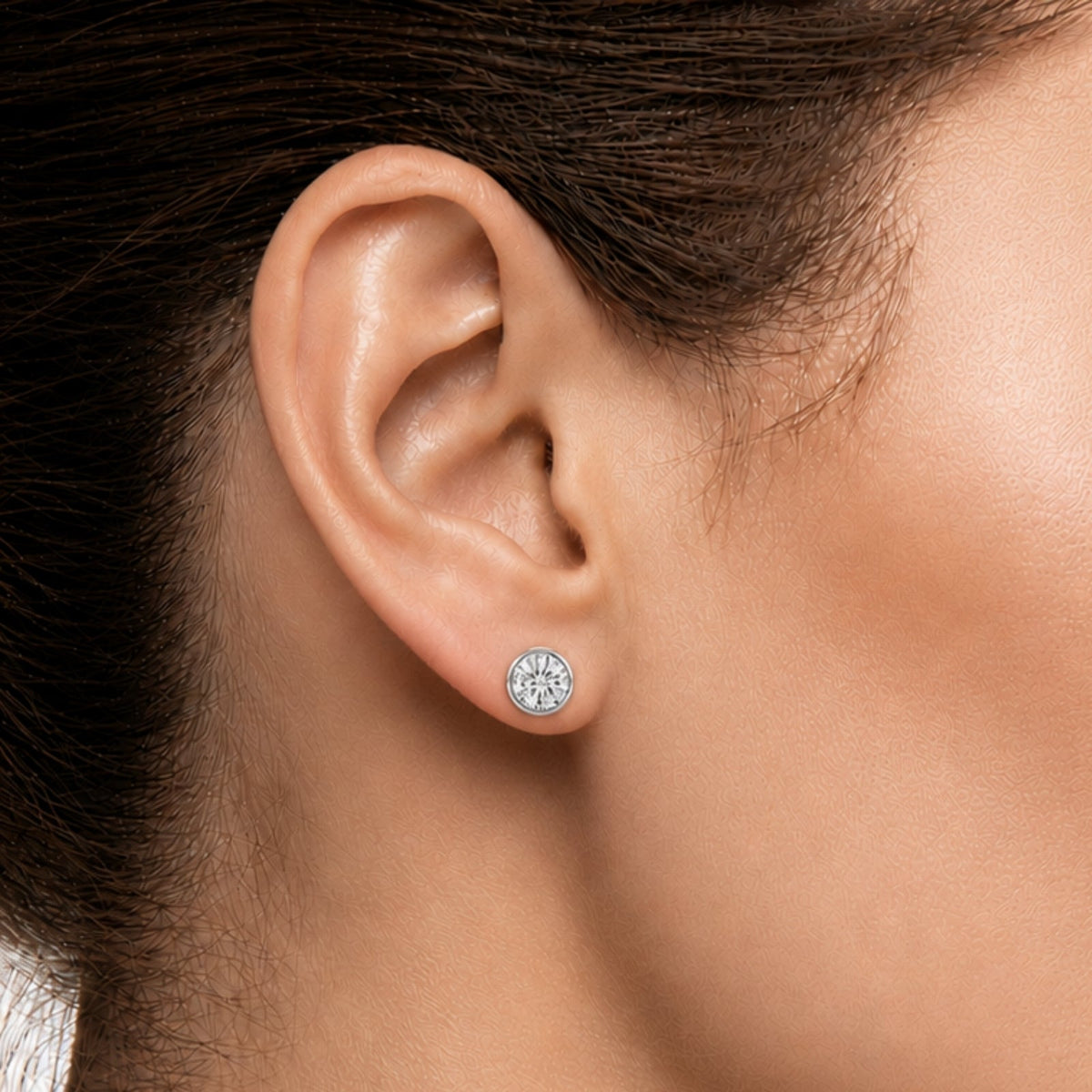 Lab-Grown Diamond Round Bezel Stud Earrings in 14K White Gold or 14K Yellow Gold