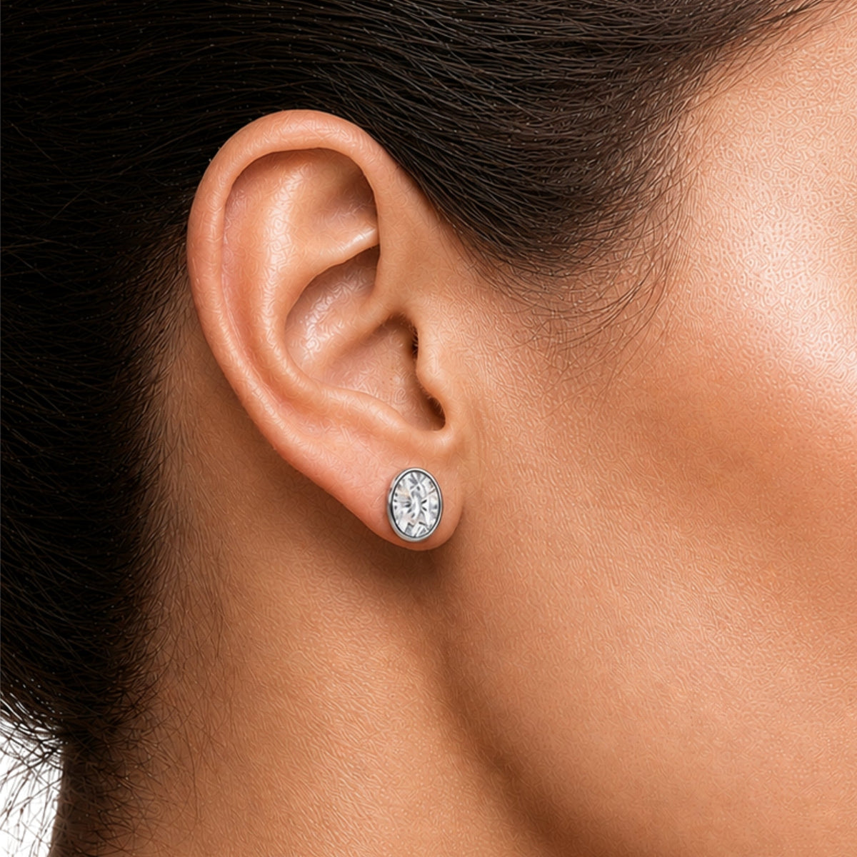 Lab-Grown Diamond Oval Bezel Stud Earrings in 14K White Gold or 14K Yellow Gold