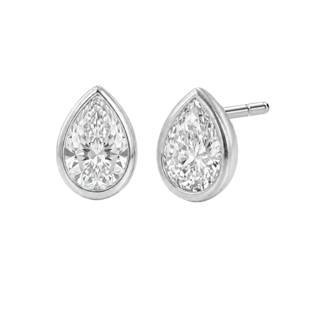 Lab-Grown Diamond Pear Bezel Stud Earrings in 14K White Gold or 14K Yellow Gold