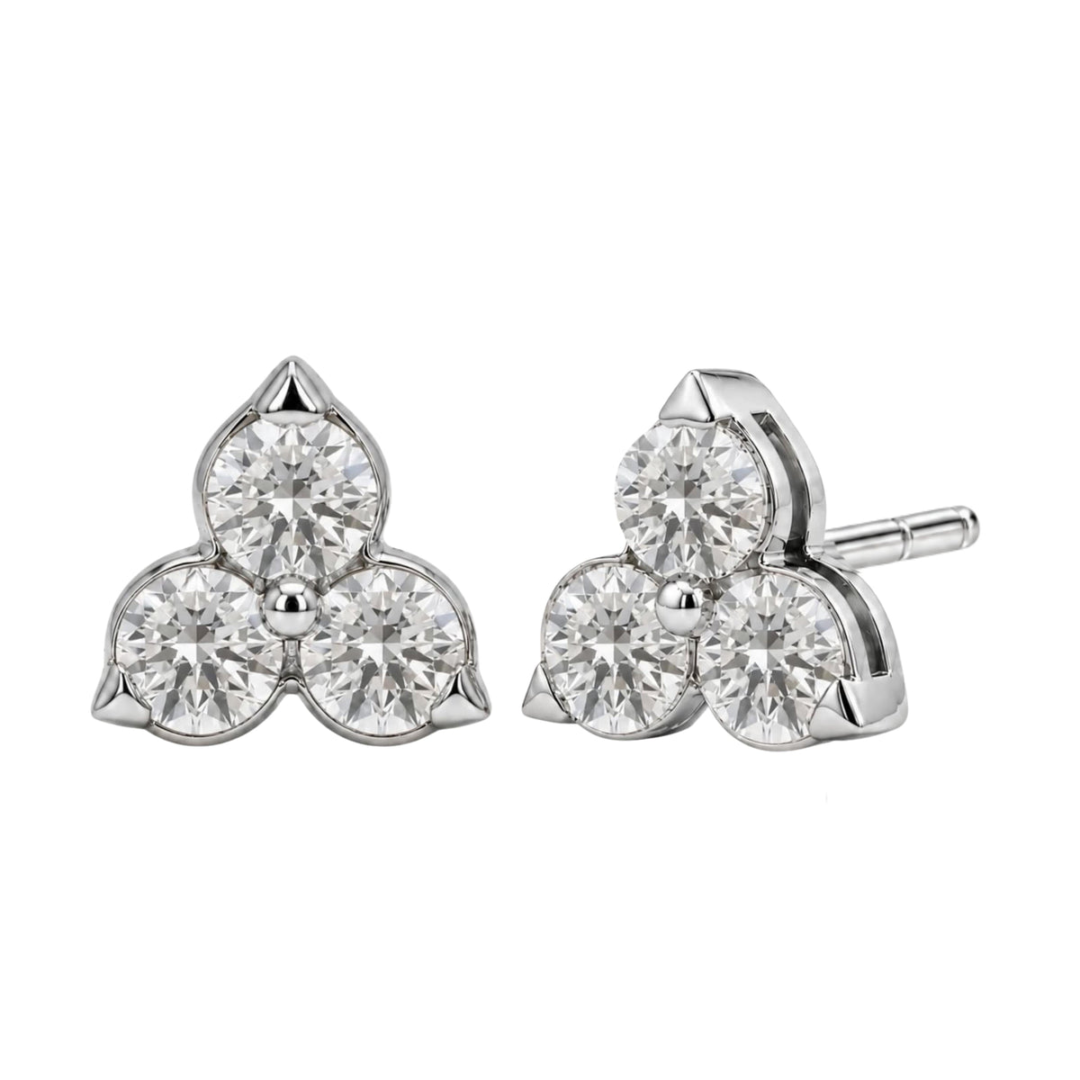Lab-Grown Diamond Round Three-Stone Earrings in 14K White Gold or 14K Yellow Gold