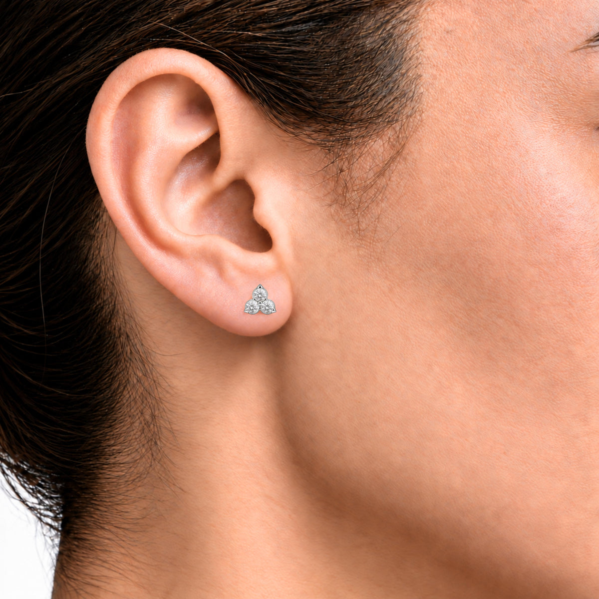 Lab-Grown Diamond Round Three-Stone Earrings in 14K White Gold or 14K Yellow Gold