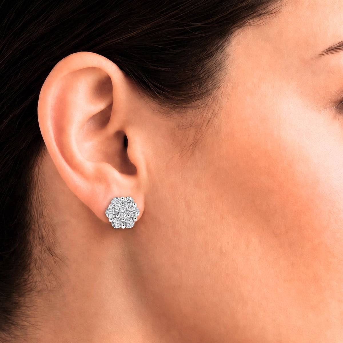 2 ct. T.W. Lab-Grown Diamond Round Cluster Earrings in Sterling Silver or 14K Gold over Silver