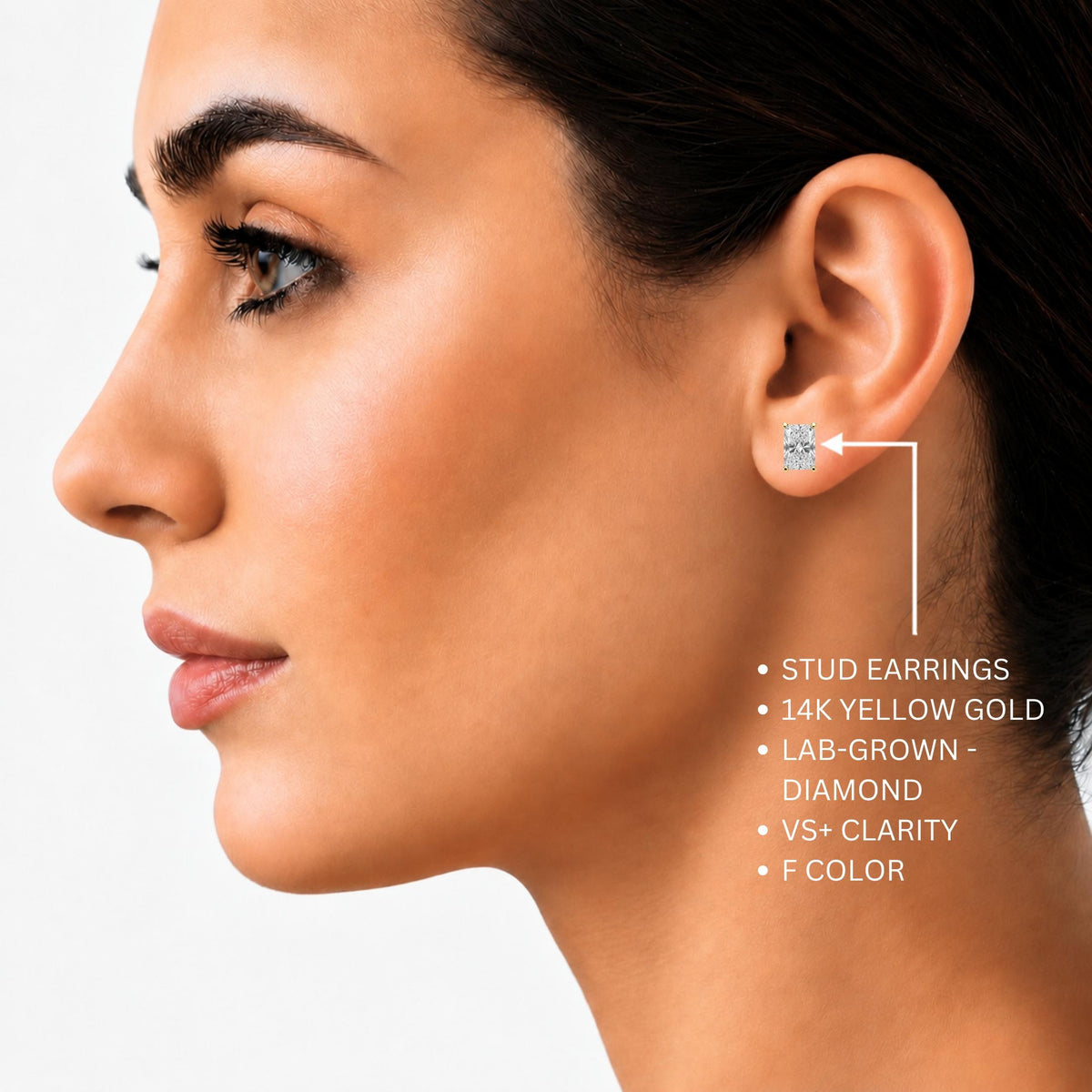 Lab-Grown Diamond Radiant Solitaire Stud Earrings in 14K White Gold or 14K Yellow Gold