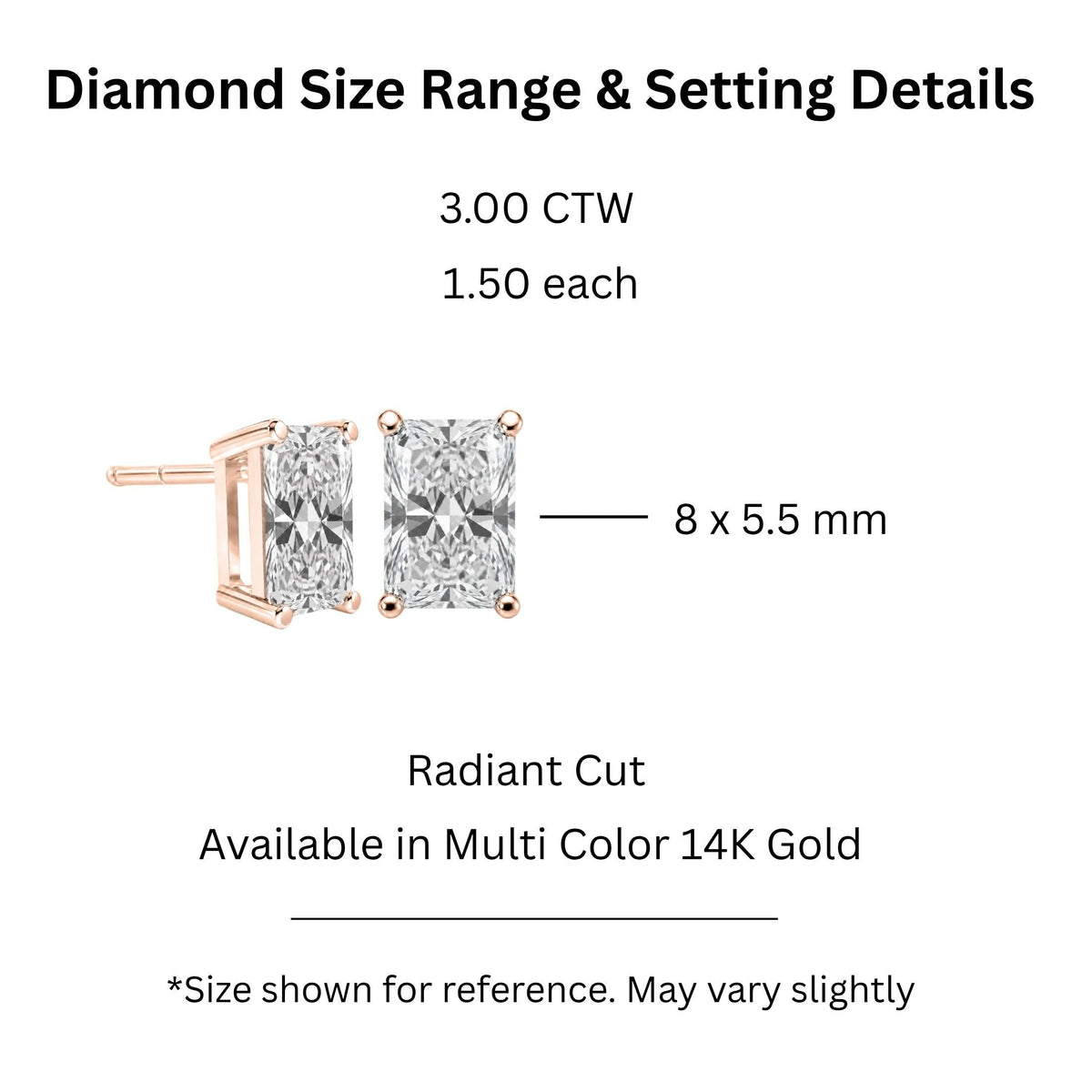 Lab-Grown Diamond Radiant Solitaire Stud Earrings in 14K White Gold or 14K Yellow Gold