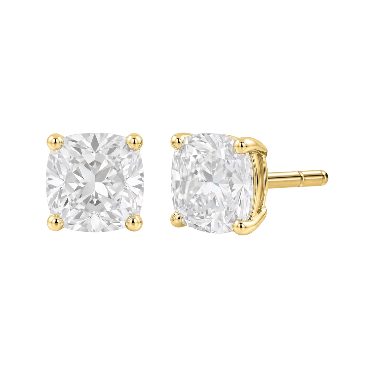 Lab-Grown Diamond Cushion Solitaire Stud Earrings in 14K White Gold or 14K Yellow Gold