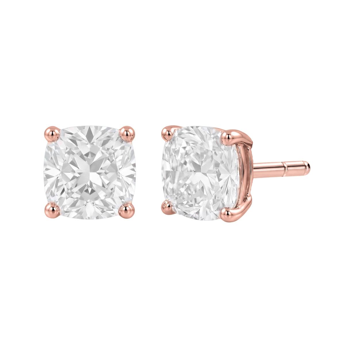 Lab-Grown Diamond Cushion Solitaire Stud Earrings in 14K White Gold or 14K Yellow Gold