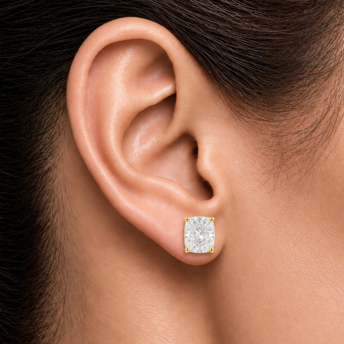 Lab-Grown Diamond Long Cushion Solitaire Stud Earrings in 14K White Gold or 14K Yellow Gold