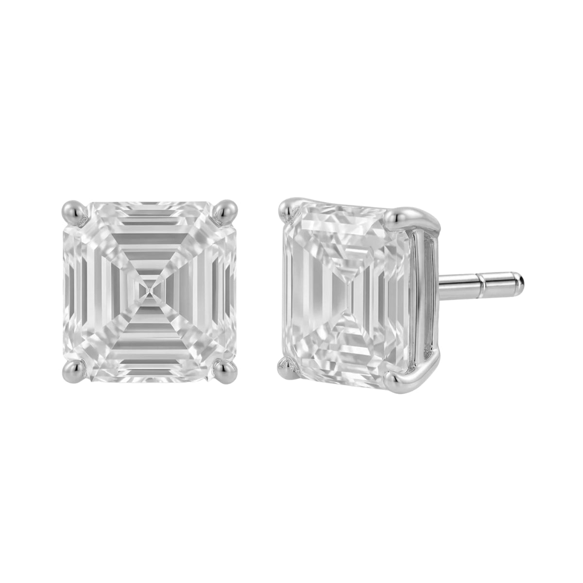 Lab-Grown Diamond Asscher Solitaire Stud Earrings in 14K White Gold or 14K Yellow Gold