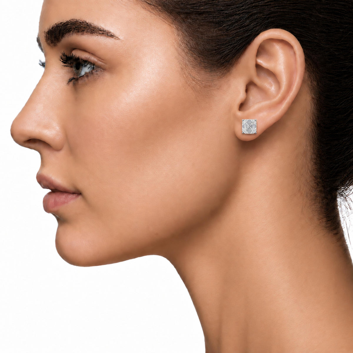 Lab-Grown Diamond Asscher Solitaire Stud Earrings in 14K White Gold or 14K Yellow Gold