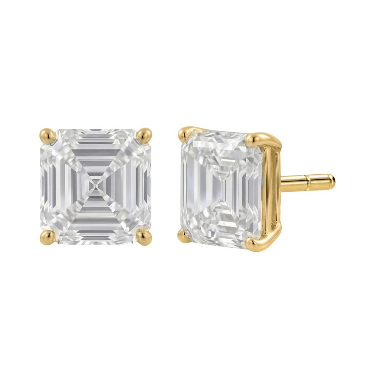 Lab-Grown Diamond Asscher Solitaire Stud Earrings in 14K White Gold or 14K Yellow Gold