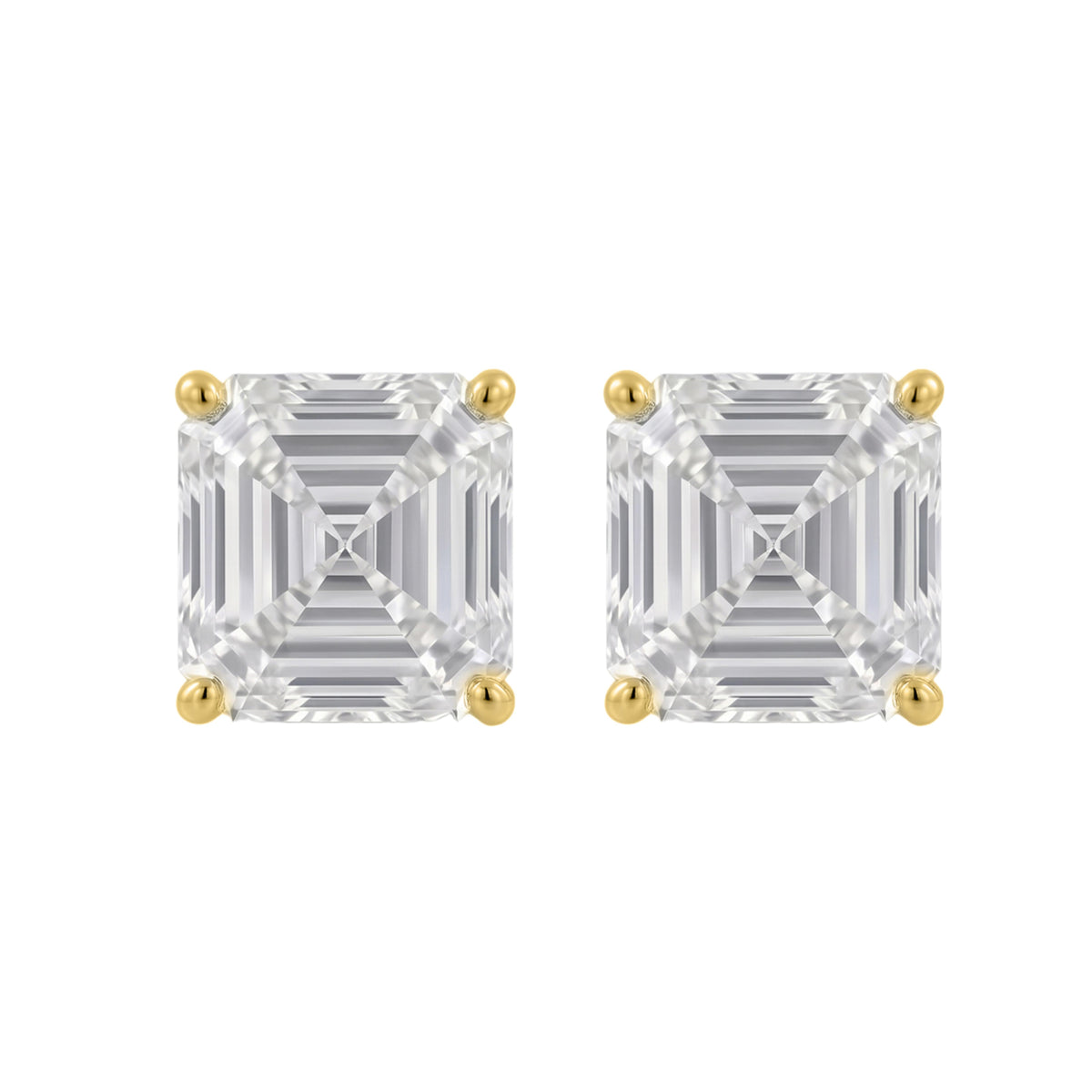 Lab-Grown Diamond Asscher Solitaire Stud Earrings in 14K White Gold or 14K Yellow Gold
