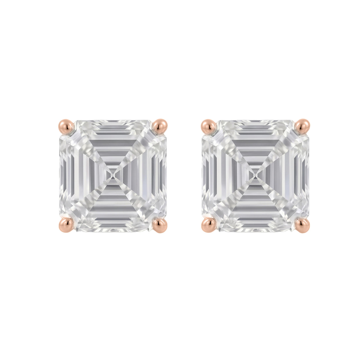Lab-Grown Diamond Asscher Solitaire Stud Earrings in 14K White Gold or 14K Yellow Gold
