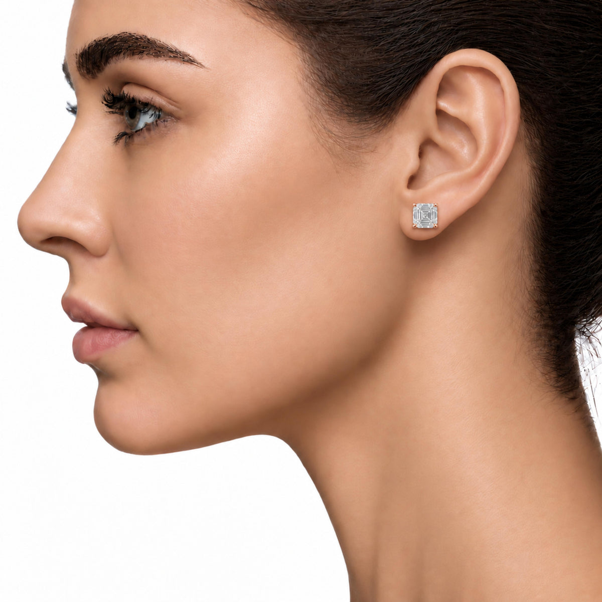Lab-Grown Diamond Asscher Solitaire Stud Earrings in 14K White Gold or 14K Yellow Gold