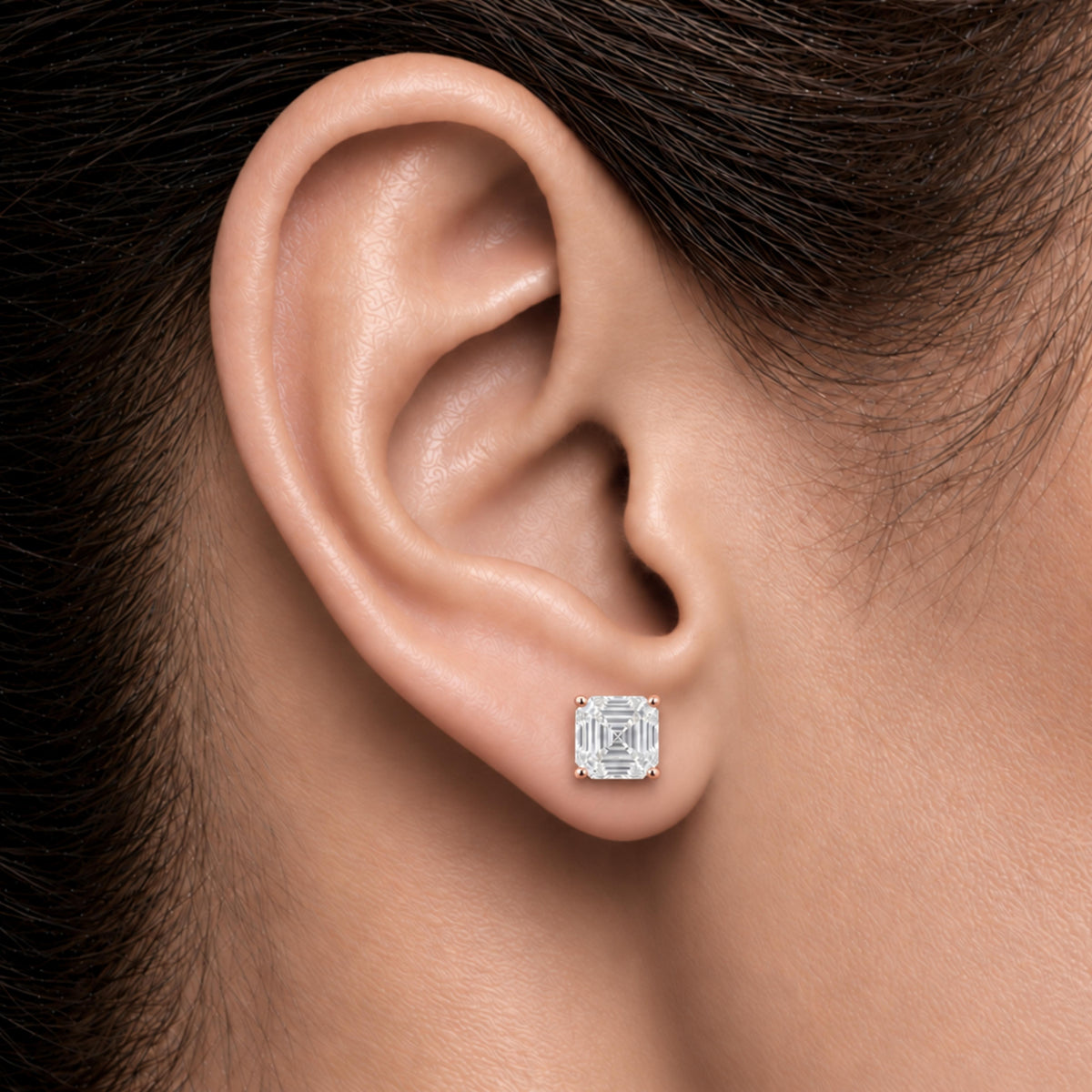 Lab-Grown Diamond Asscher Solitaire Stud Earrings in 14K White Gold or 14K Yellow Gold