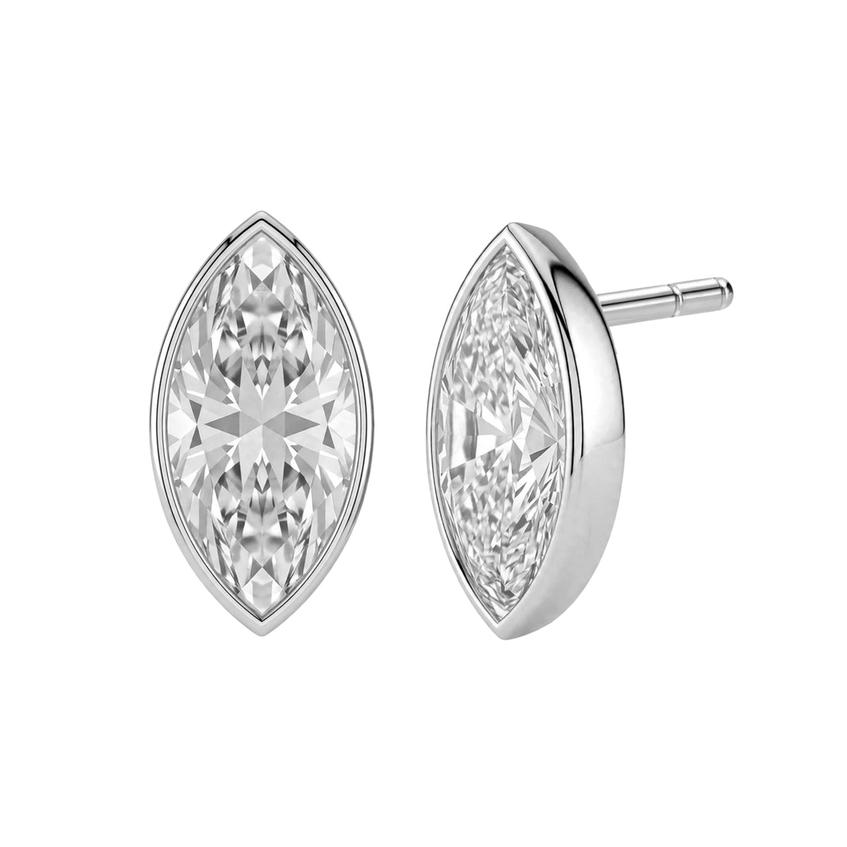 Lab-Grown Diamond Marquise Solitaire Bezel Stud Earrings in 14K White Gold or 14K Yellow Gold