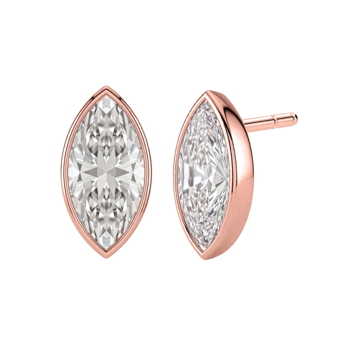 Lab-Grown Diamond Marquise Solitaire Bezel Stud Earrings in 14K White Gold or 14K Yellow Gold