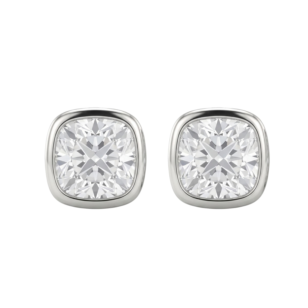 Lab-Grown Diamond Cushion Solitaire Bezel Stud Earrings in 14K White Gold or 14K Yellow Gold