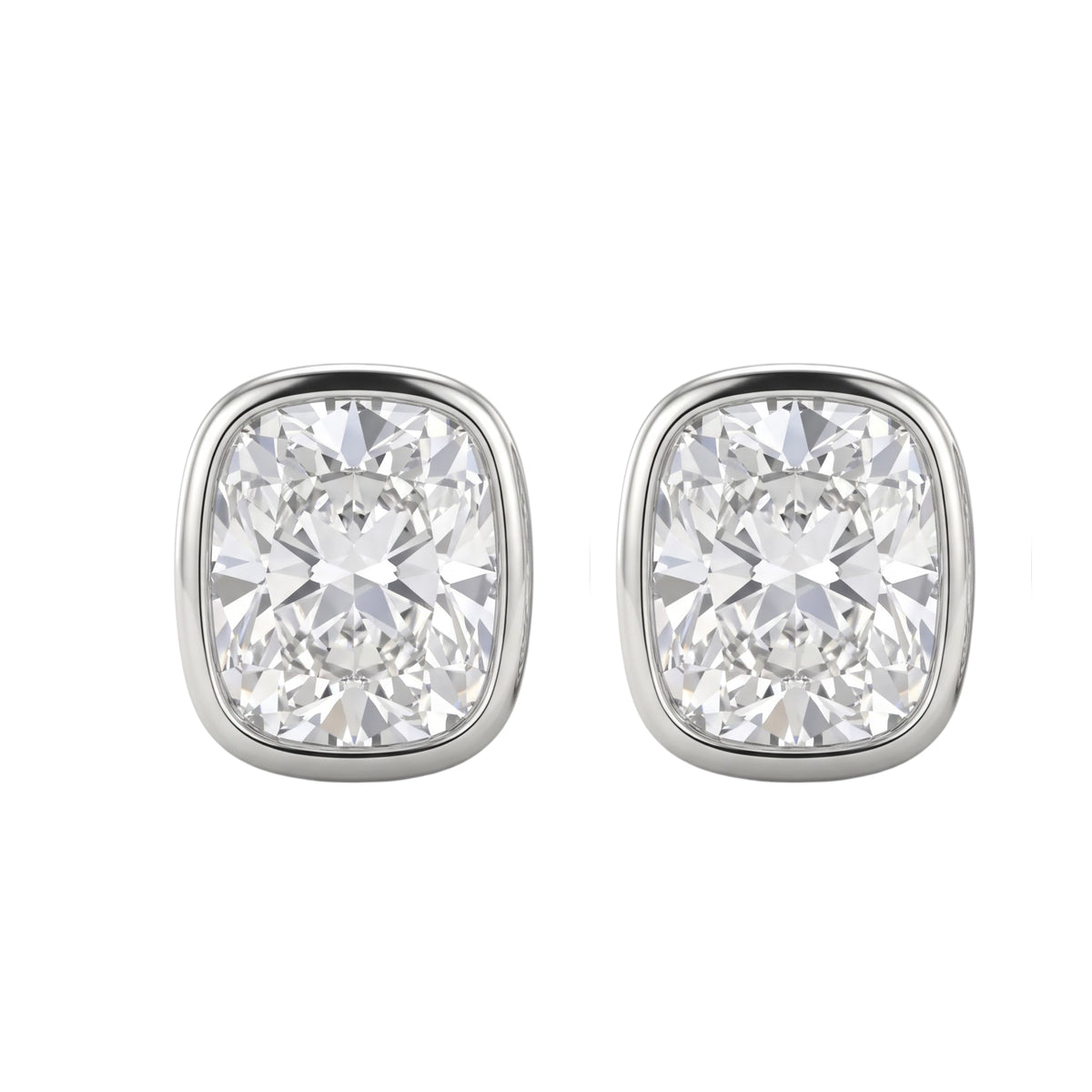 Lab-Grown Diamond Long Cushion Solitaire Bezel Stud Earrings in 14K White Gold or 14K Yellow Gold