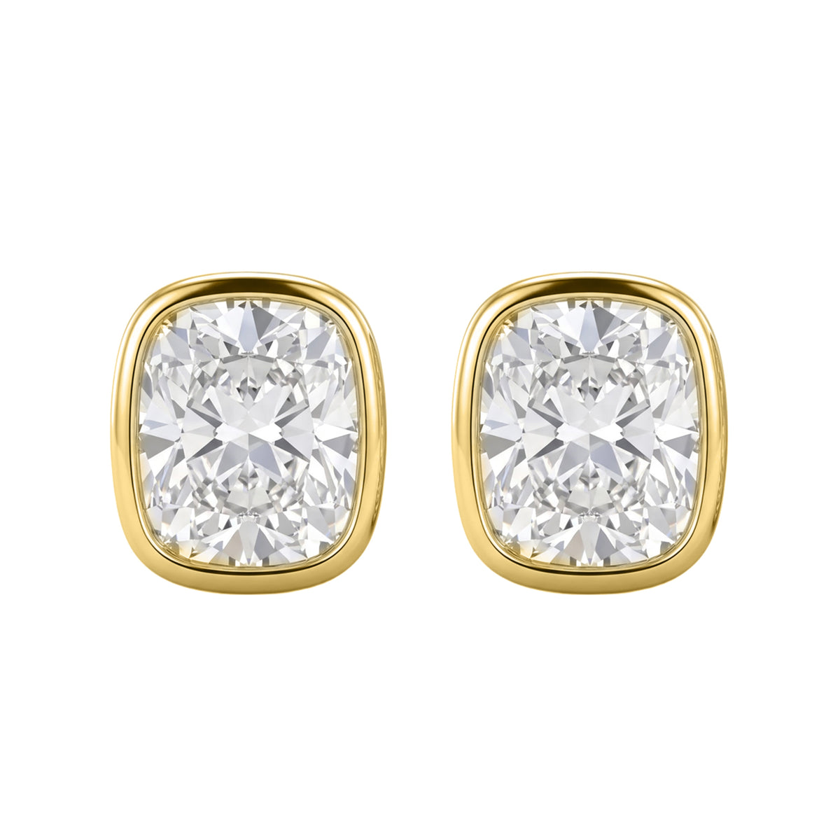 Lab-Grown Diamond Long Cushion Solitaire Bezel Stud Earrings in 14K White Gold or 14K Yellow Gold