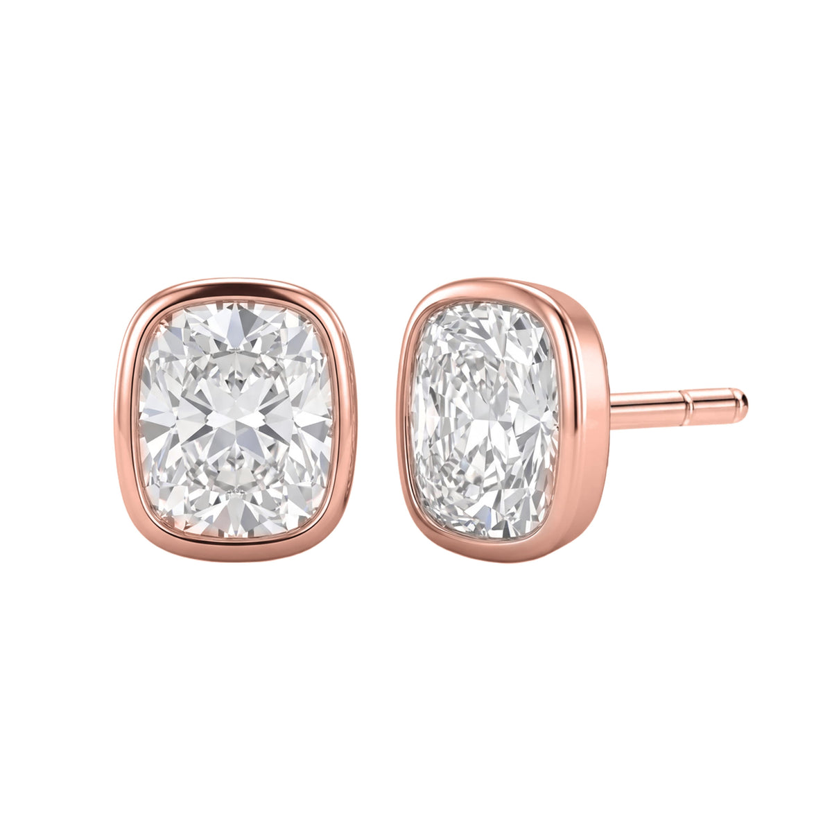 Lab-Grown Diamond Long Cushion Solitaire Bezel Stud Earrings in 14K White Gold or 14K Yellow Gold