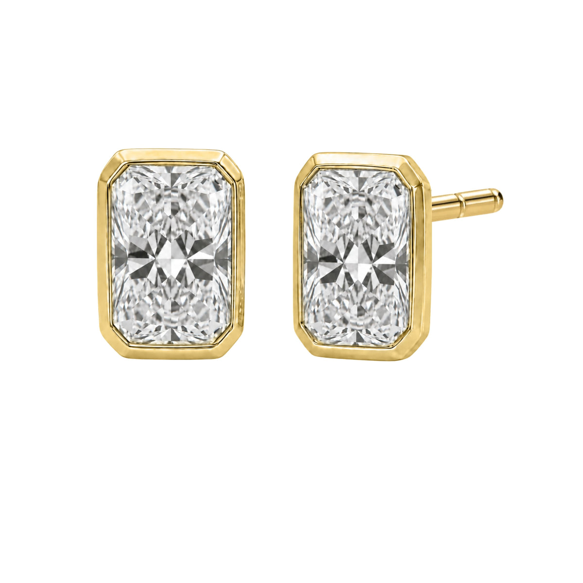 Lab-Grown Diamond Radiant Solitaire Bezel Stud Earrings in 14K White Gold or 14K Yellow Gold
