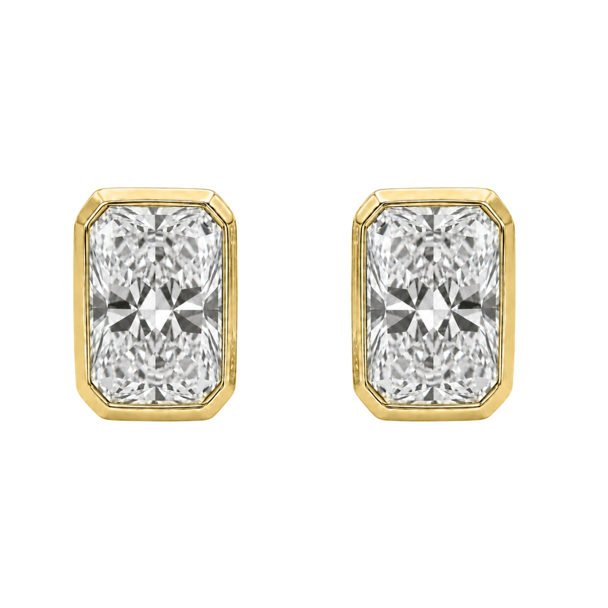 Lab-Grown Diamond Radiant Solitaire Bezel Stud Earrings in 14K White Gold or 14K Yellow Gold