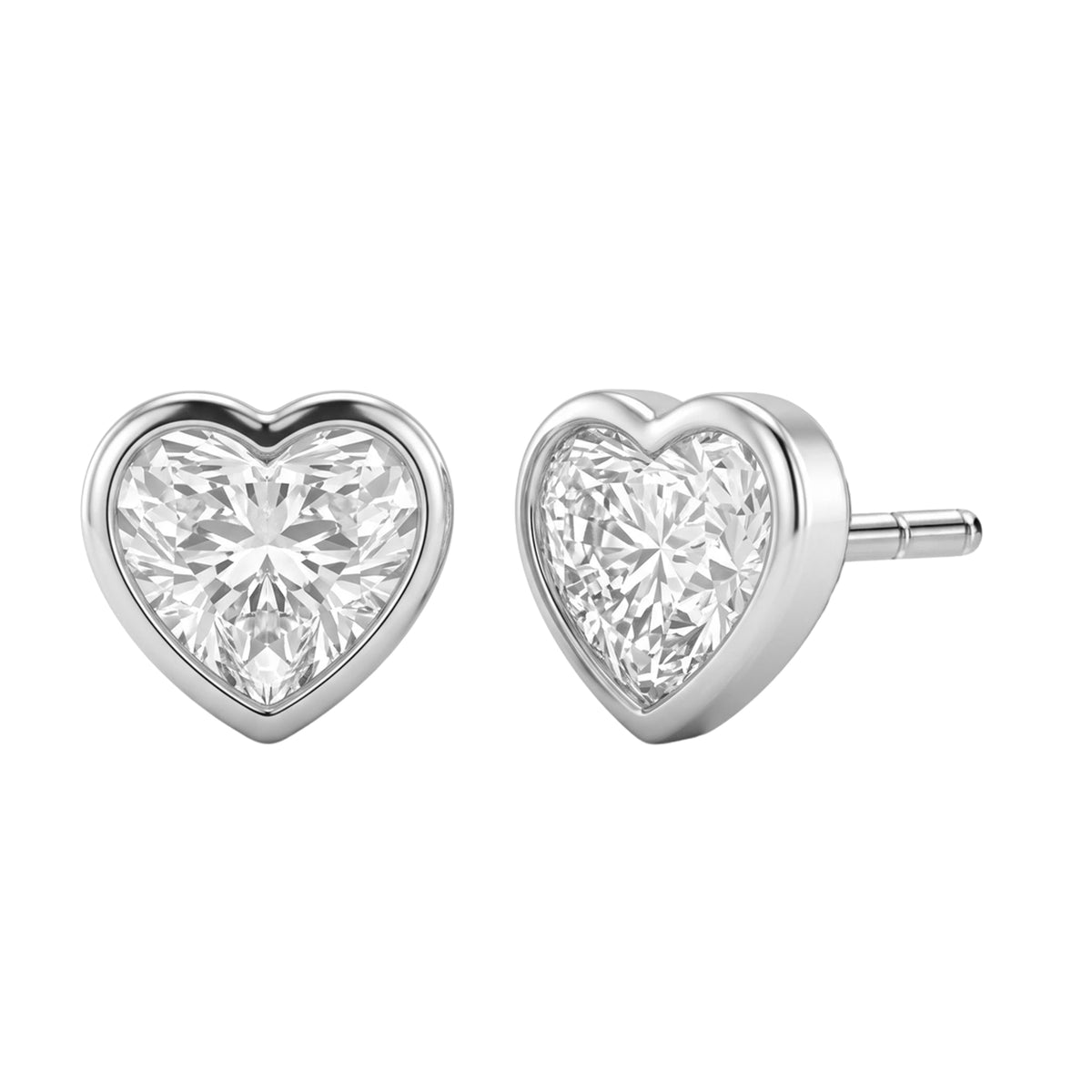 Lab-Grown Diamond Heart Solitaire Bezel Stud Earrings in 14K White Gold or 14K Yellow Gold