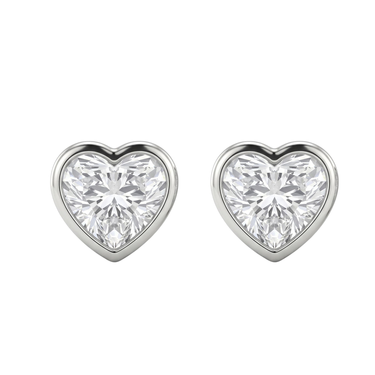 Lab-Grown Diamond Heart Solitaire Bezel Stud Earrings in 14K White Gold or 14K Yellow Gold