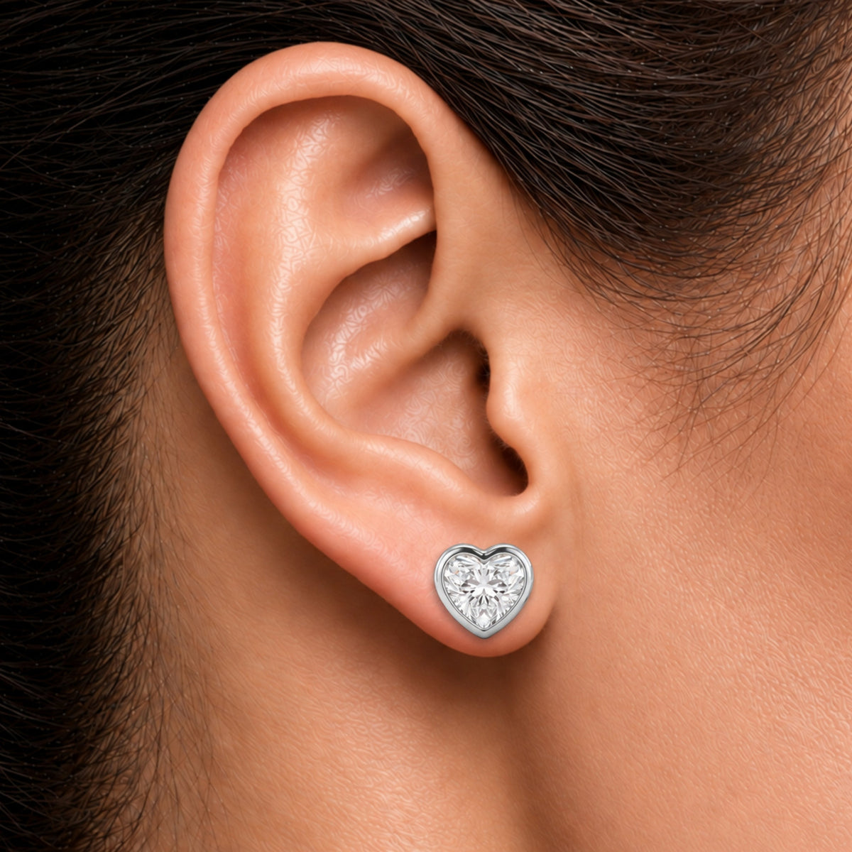 Lab-Grown Diamond Heart Solitaire Bezel Stud Earrings in 14K White Gold or 14K Yellow Gold