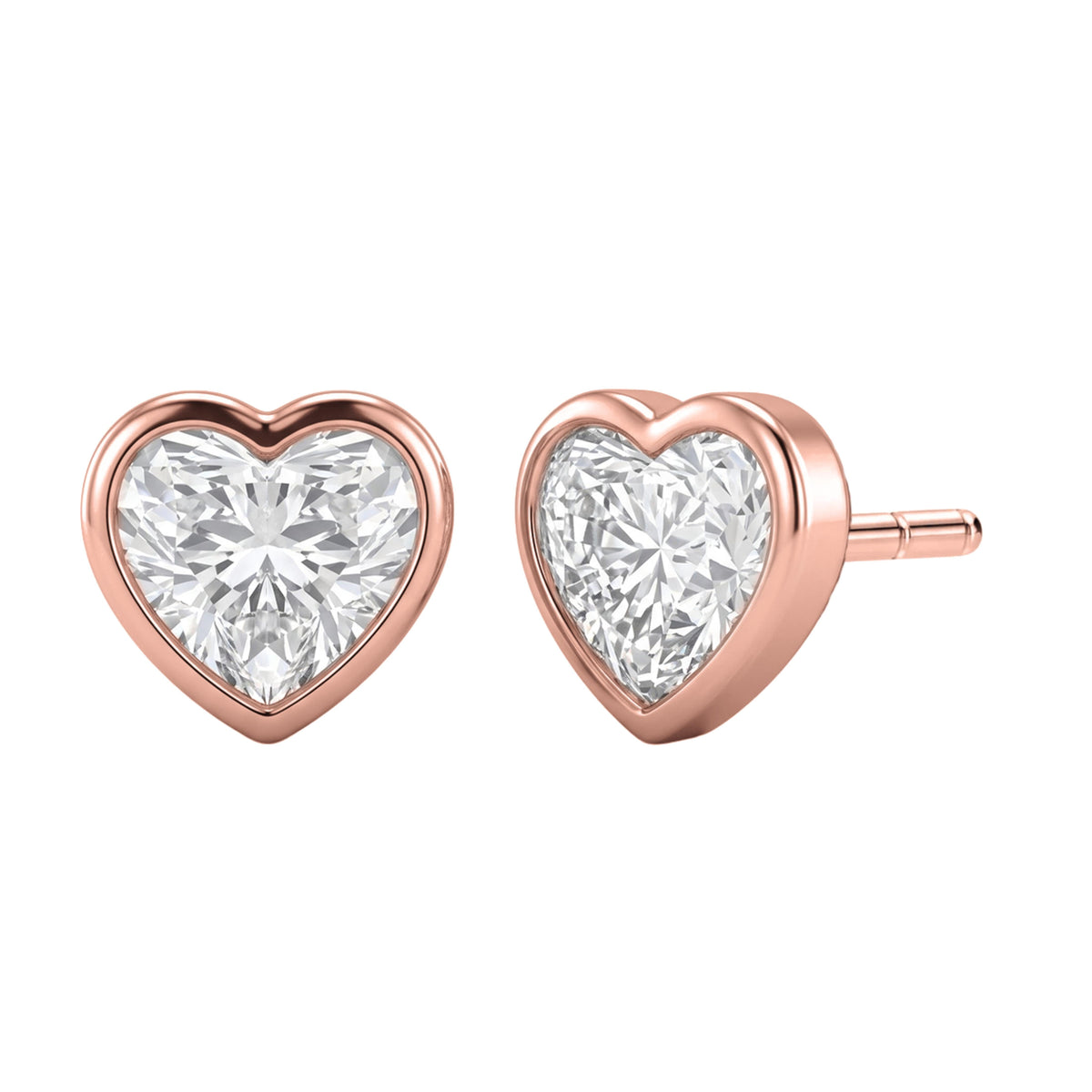 Lab-Grown Diamond Heart Solitaire Bezel Stud Earrings in 14K White Gold or 14K Yellow Gold