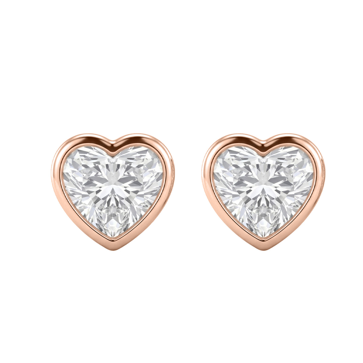Lab-Grown Diamond Heart Solitaire Bezel Stud Earrings in 14K White Gold or 14K Yellow Gold