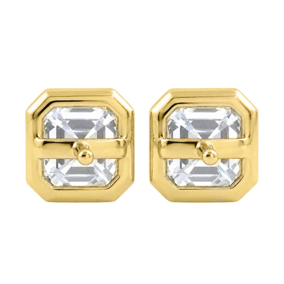 Lab-Grown Diamond Asscher Solitaire Bezel Stud Earrings in 14K White Gold or 14K Yellow Gold