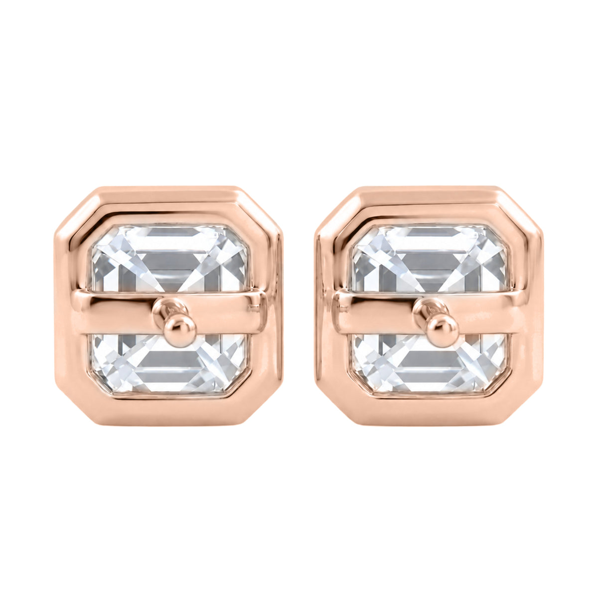 Lab-Grown Diamond Asscher Solitaire Bezel Stud Earrings in 14K White Gold or 14K Yellow Gold