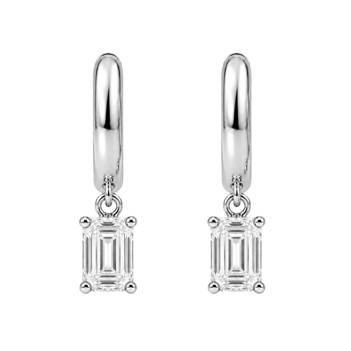 Lab-Grown Diamond Emerald-Cut Hoop Earrings in 14K White Gold or 14K Yellow Gold