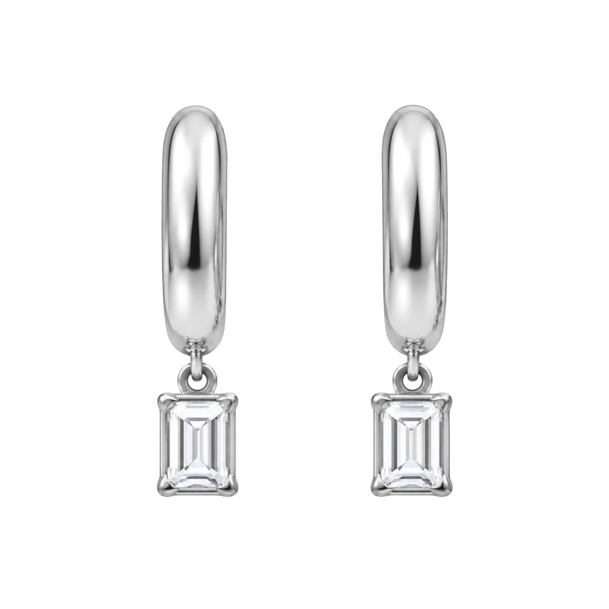 Lab-Grown Diamond Emerald-Cut Hoop Earrings in 14K White Gold or 14K Yellow Gold