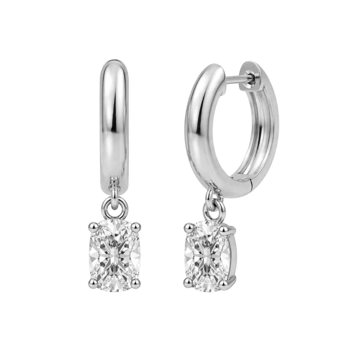 Lab-Grown Diamond Long Cushion Hoop Earrings in 14K White Gold or 14K Yellow Gold