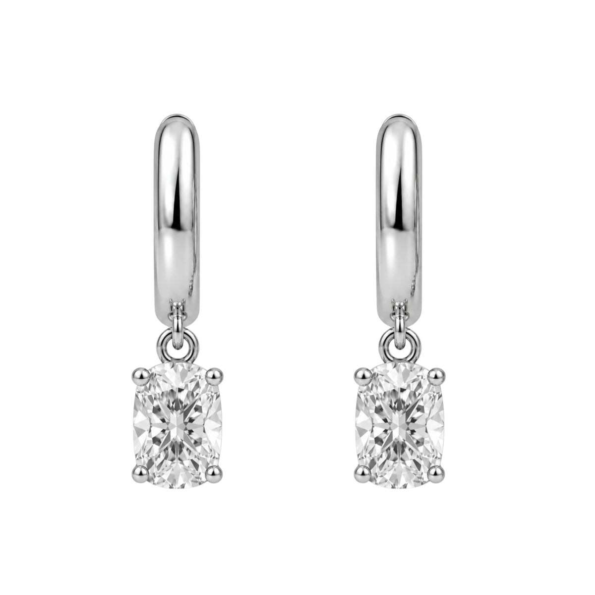 Lab-Grown Diamond Long Cushion Hoop Earrings in 14K White Gold or 14K Yellow Gold