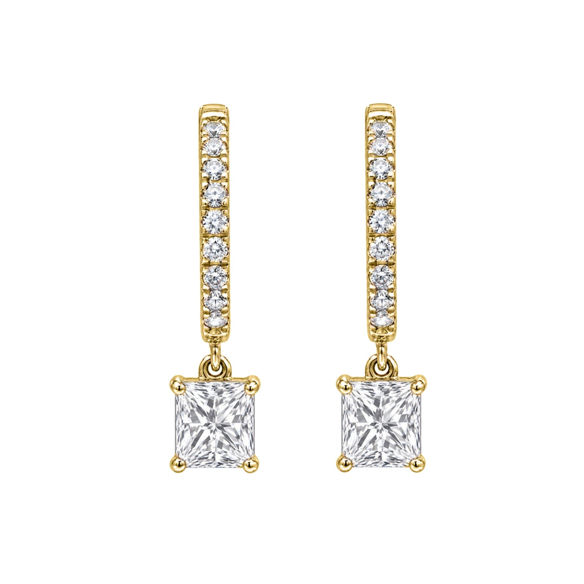 Lab-Grown Diamond Princess With Round Hoop Earrings in 14K White Gold or 14K Yellow Gold