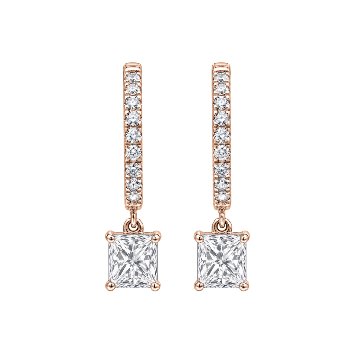 Lab-Grown Diamond Princess With Round Hoop Earrings in 14K White Gold or 14K Yellow Gold