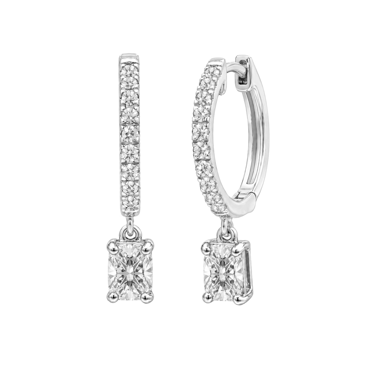 Lab-Grown Diamond Long Cushion With Round Hoop Earrings in 14K White Gold or 14K Yellow Gold