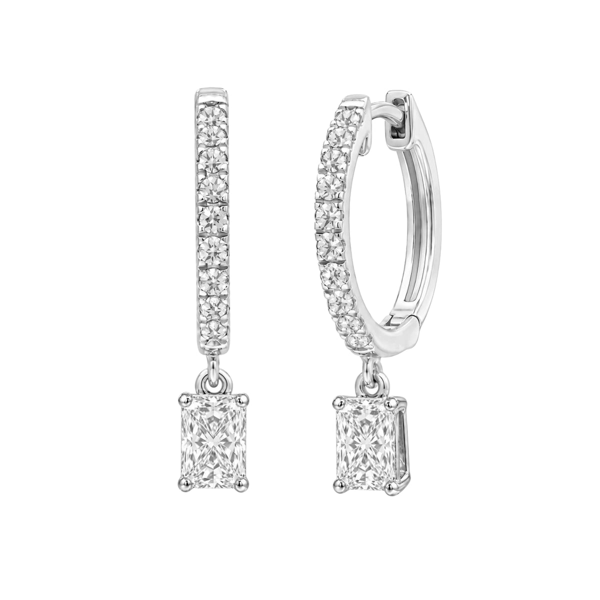Lab-Grown Diamond Radiant With Round Hoop Earrings in 14K White Gold or 14K Yellow Gold