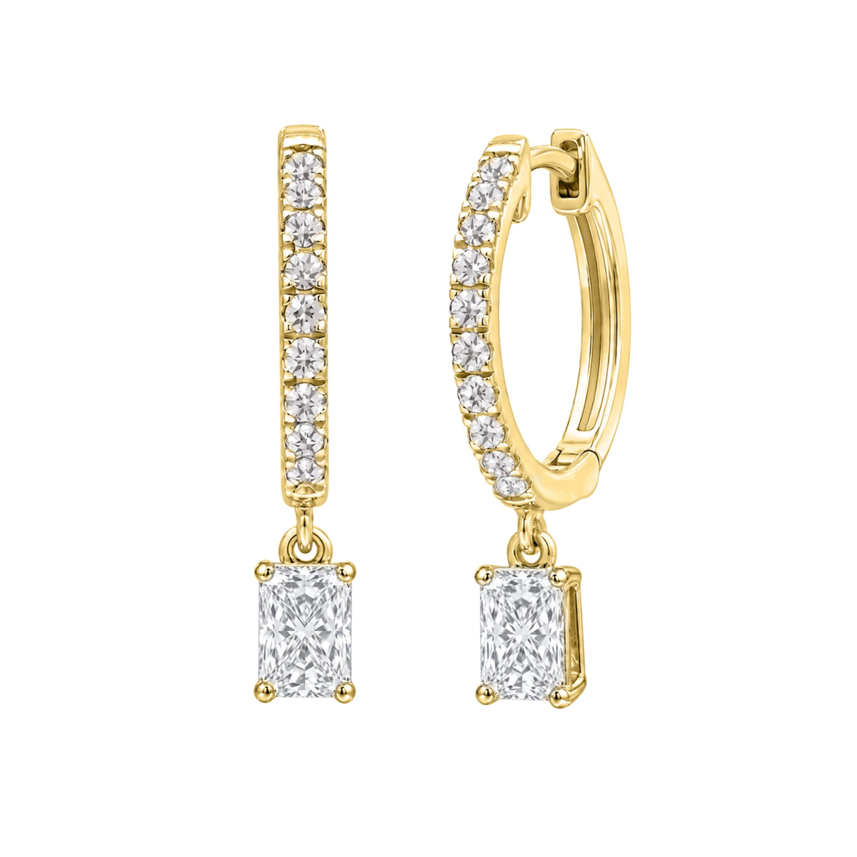 Lab-Grown Diamond Radiant With Round Hoop Earrings in 14K White Gold or 14K Yellow Gold